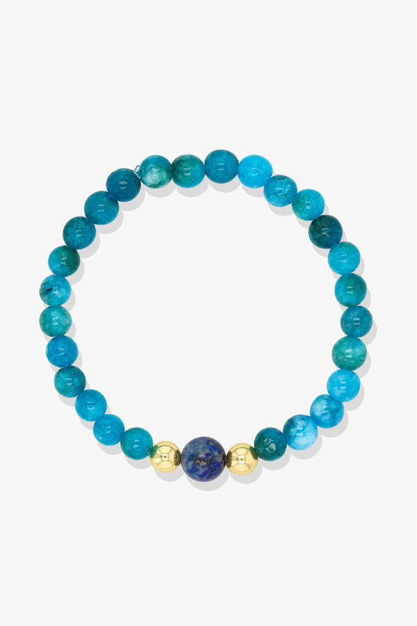 Blue Apatite and Lapis Lazuli Bracelet with REAL Gold - Everlasting Wisdom
