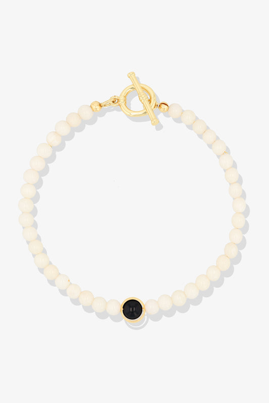 White Coral with Black Obsidian Gold Vermeil Honor Bracelet