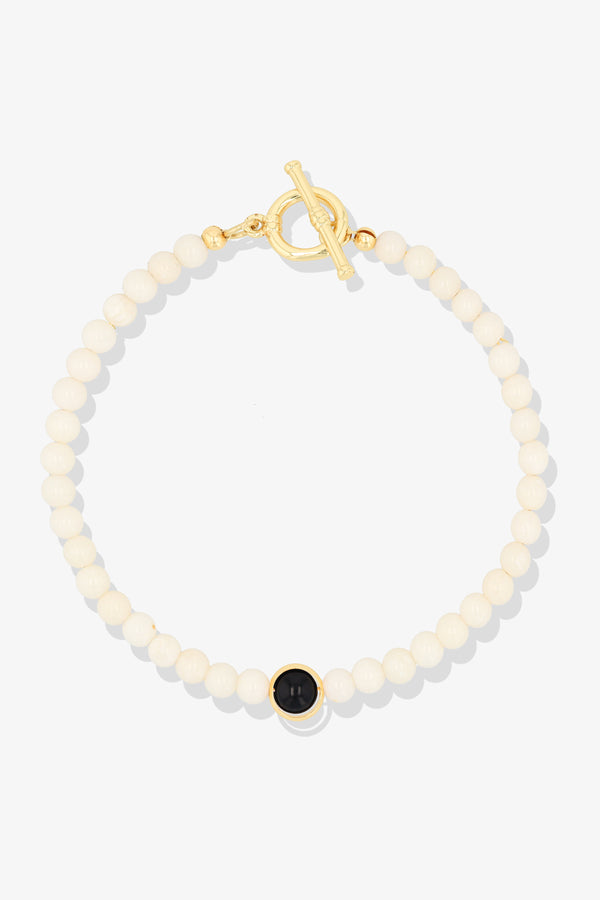 White Coral with Black Obsidian Gold Vermeil Honor Bracelet