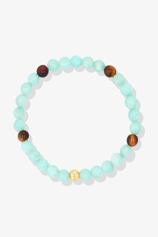 Pisces Amazonite and Tigers Eye Crystal Bracelet with REAL Gold