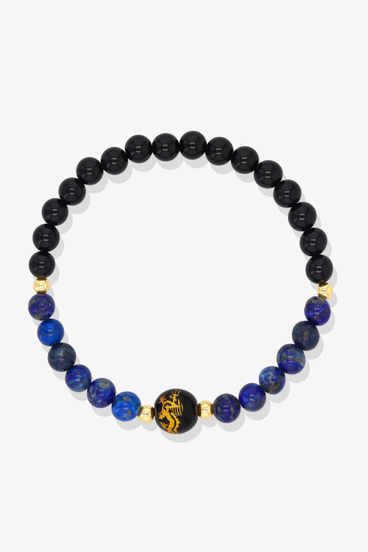 Citrine and Black Obsidian Lucky Dragon Feng Shui Bracelet REAL Gold - Prosperity