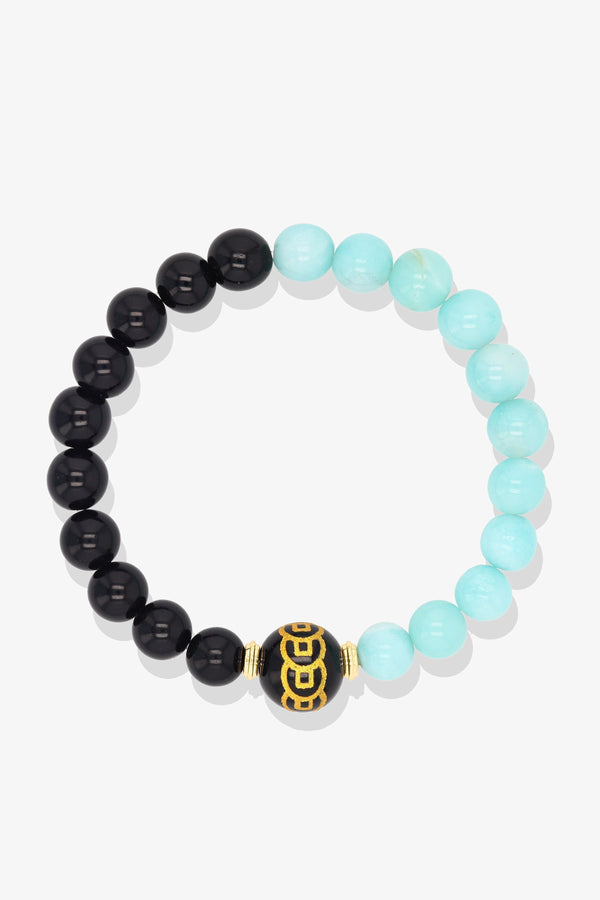 Black Obsidian and Amazonite Money Coin Bracelet - Attract Balance
