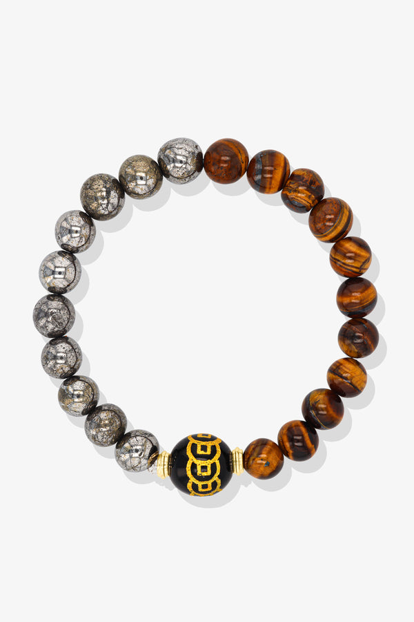 Tigers Eye and Pyrite Money Coin Bracelet - Attract Luck