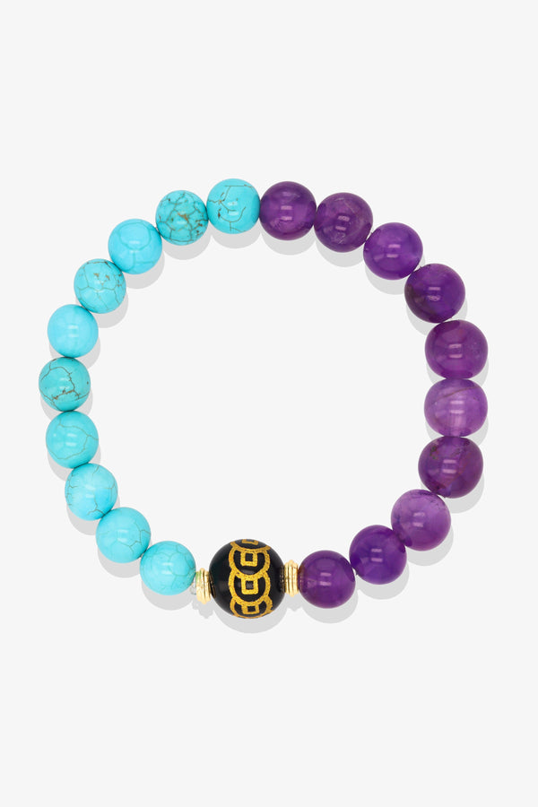 Turquoise and Grade A Amethyst Money Coin Bracelet - Attract Balance
