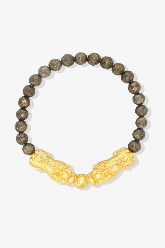Labradorite Mega Money 18k Gold Vermeil Pixiu Feng Shui Bracelet