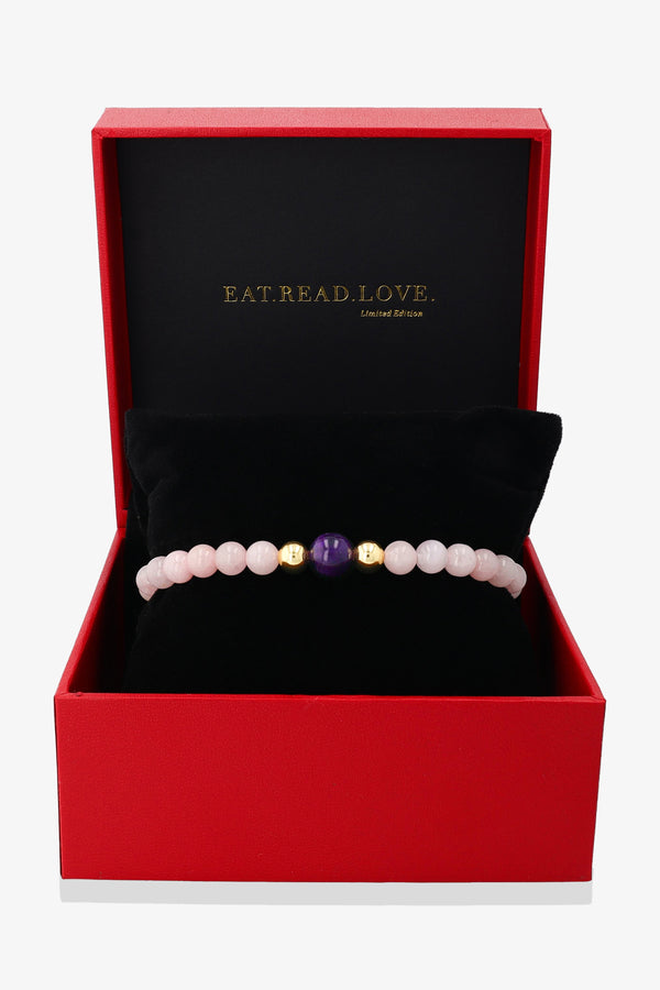 Rose Quartz and Amethyst Bracelet with REAL Gold - Everlasting Love