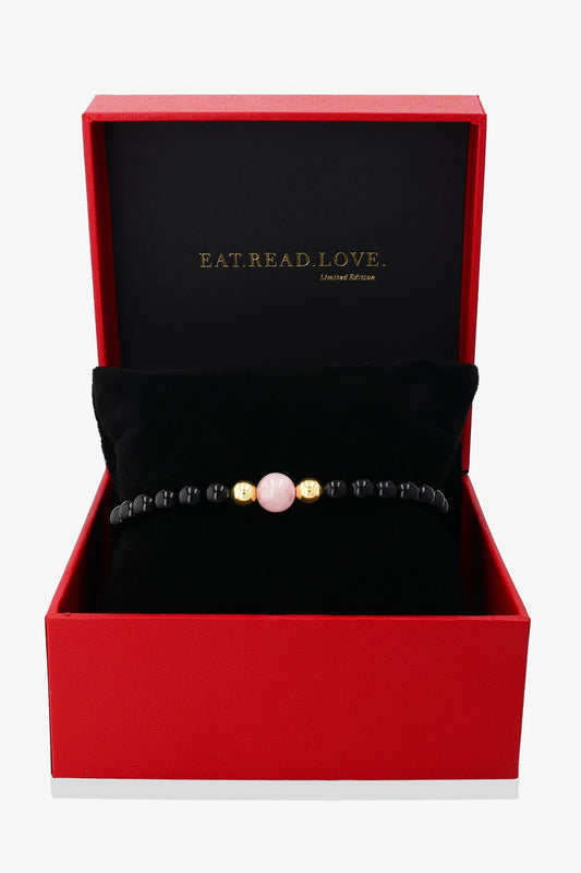 Black Obsidian and Rose Quartz Bracelet with REAL Gold - Everlasting Protection