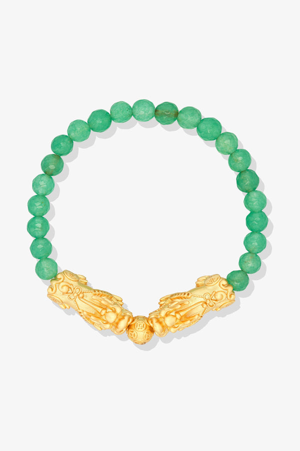 Green Aventurine Mega Money 18k Gold Vermeil Pixiu Feng Shui Bracelet
