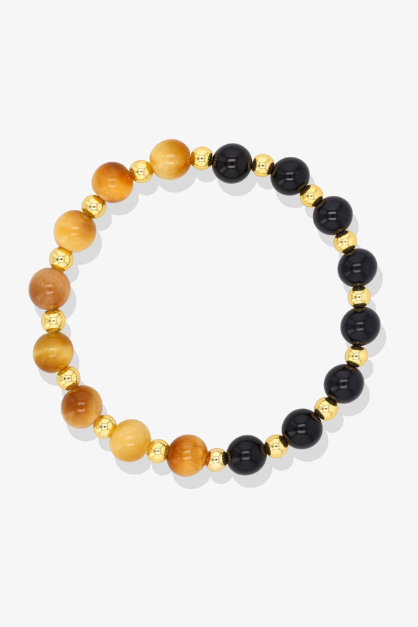 Luck Protection Black Obsidian and Yellow Tigers Eye 18k Gold Vermeil Bracelet