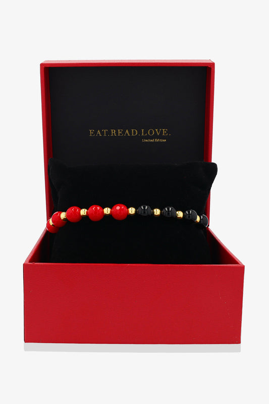 Wealth and Protection Black Obsidian and Red Jade 18k Gold Vermeil Bracelet