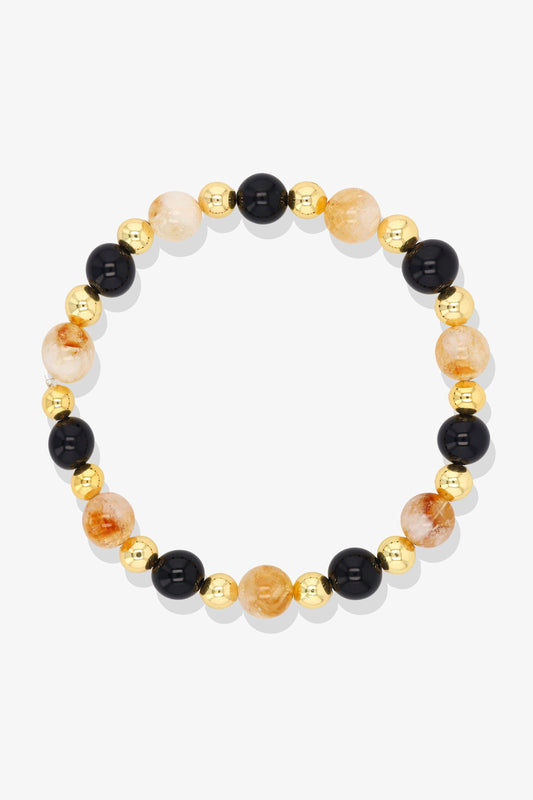 Luck Protection Black Obsidian and Yellow Tigers Eye 18k Gold Vermeil Bracelet