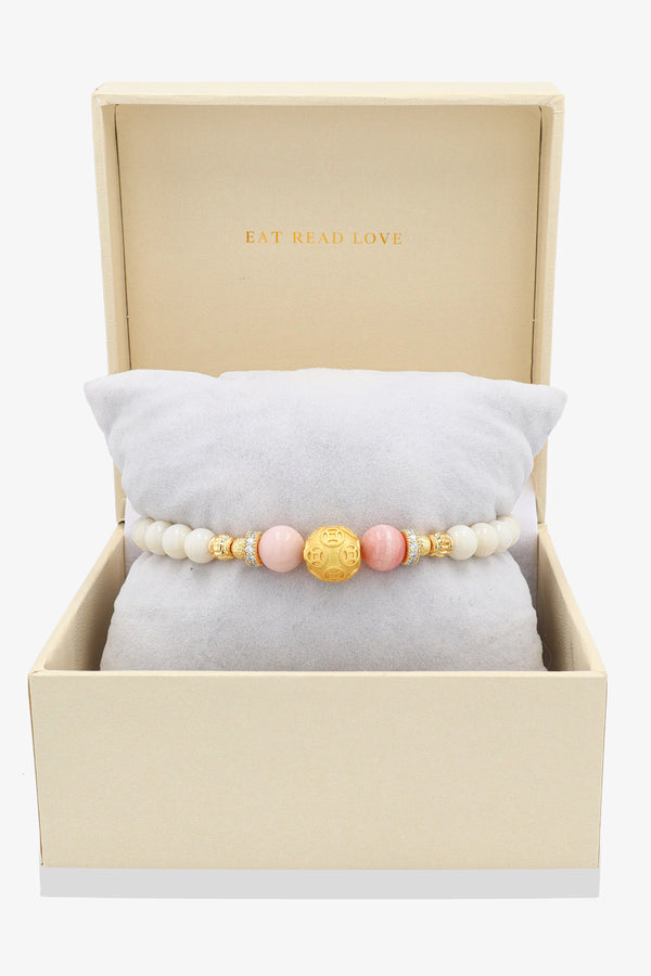 White Coral 18k Gold Vermeil Money Magnet Charm Pink Opal Bracelet