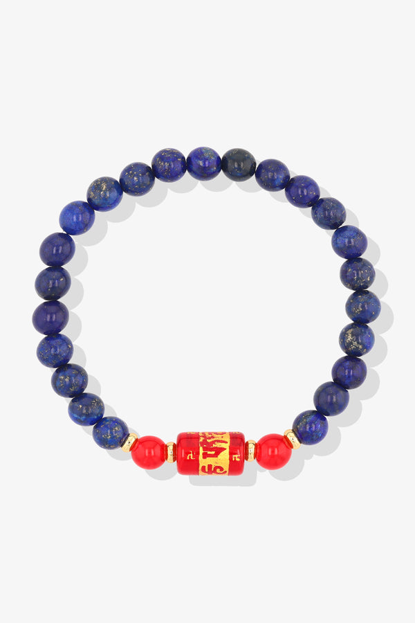 Natural Lapis Lazuli and Red Agate Mantra Prayer Feng Shui Bracelet
