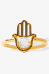 Genuine Libyan Desert Glass Hamsa 18k Gold Vermeil Ring