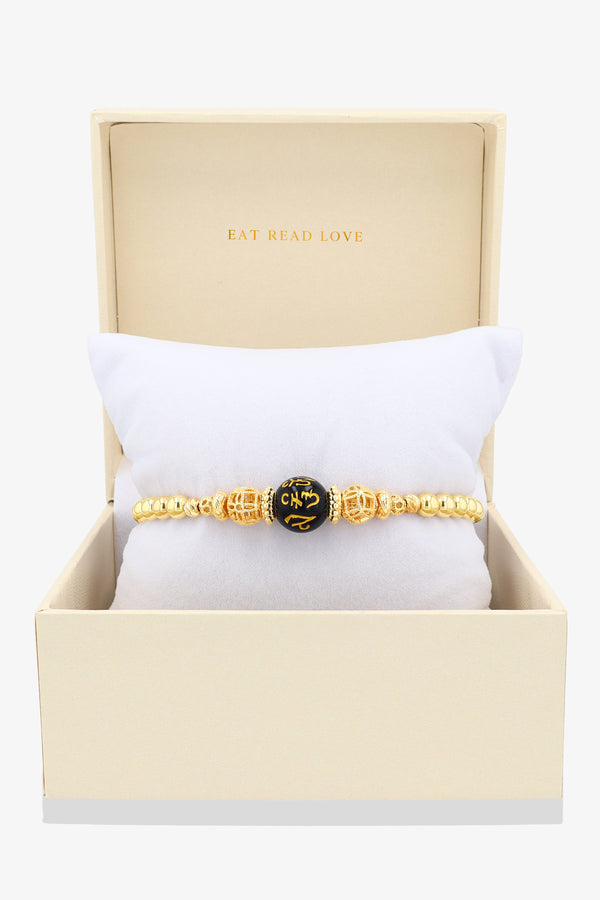 Spiritual Lucky Coin Protection Bijoux with 10K Gold Beads Bracelet