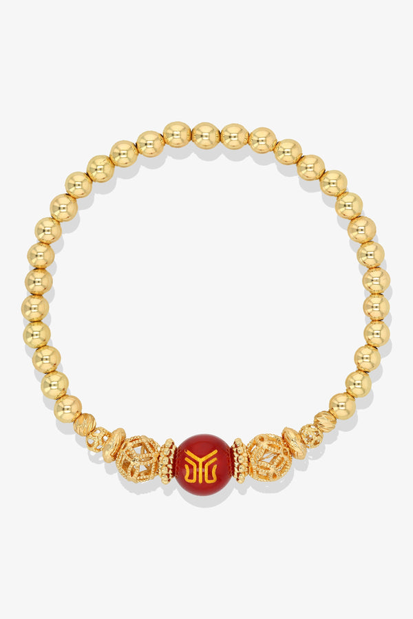 Spiritual Lucky Coin Red Good Fortune Bijoux with 10K Gold Beads Bracelet