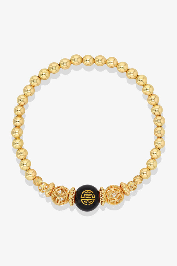 Spiritual Lucky Coin Protection Bijoux with 10K Gold Beads Bracelet