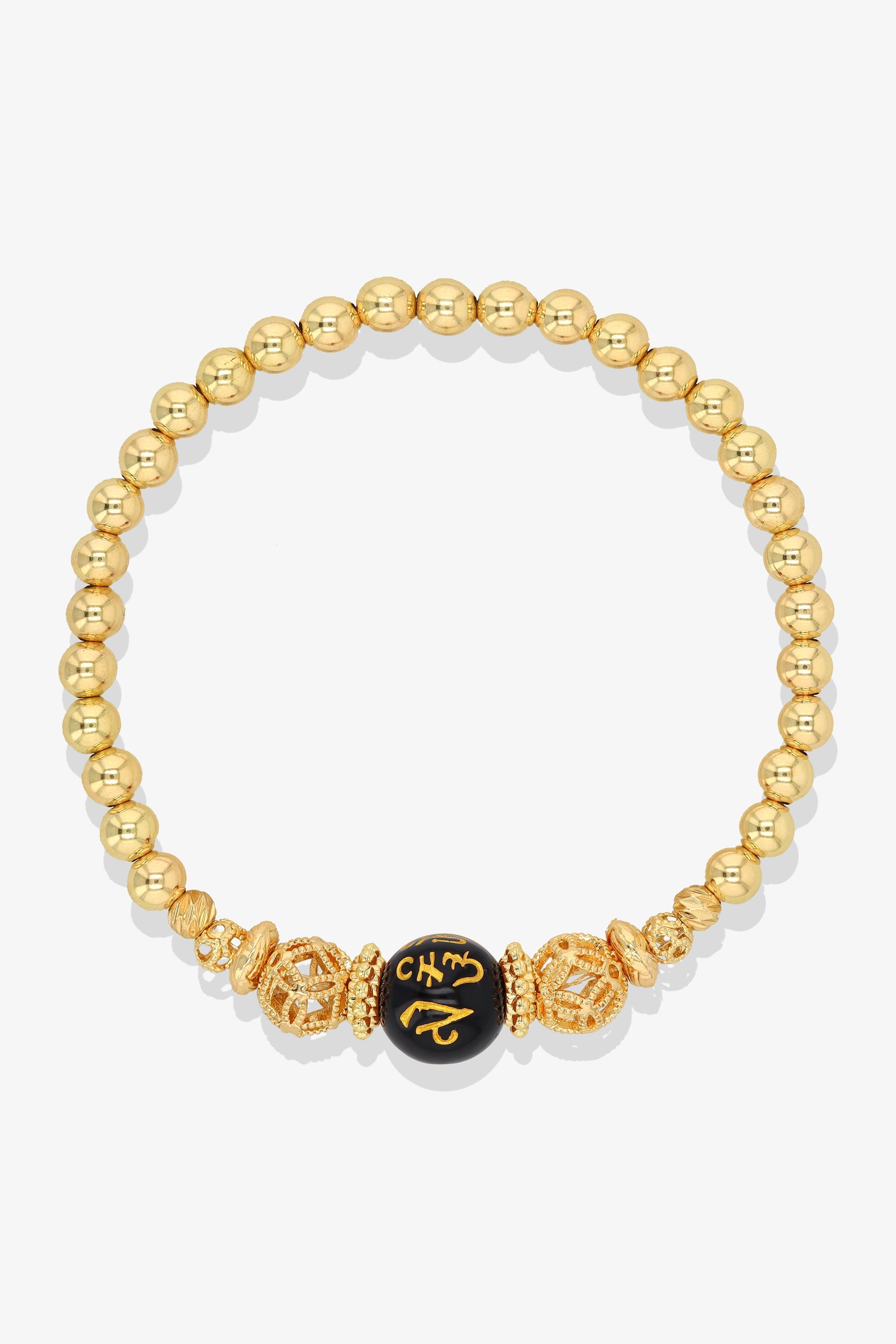 Spiritual Lucky Coin Double Happiness Bijoux with 10K Gold Beads Bracelet