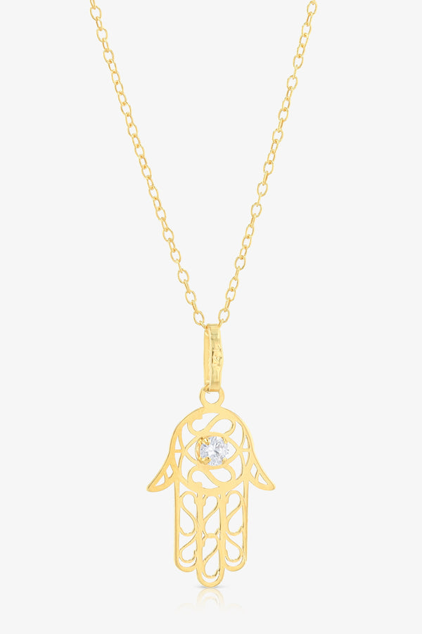 Hamsa Diamond Pendant Necklace 14k REAL Gold