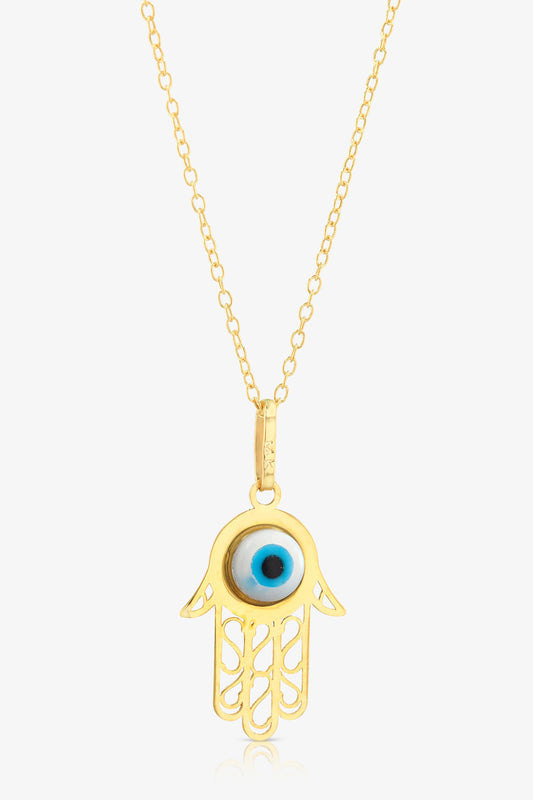 Hamsa Evil Eye Pendant Necklace 14k REAL Gold