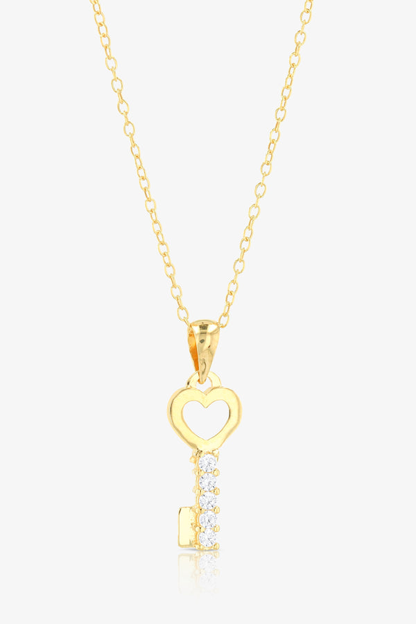 Key Heart Pendant Necklace 14k REAL Gold
