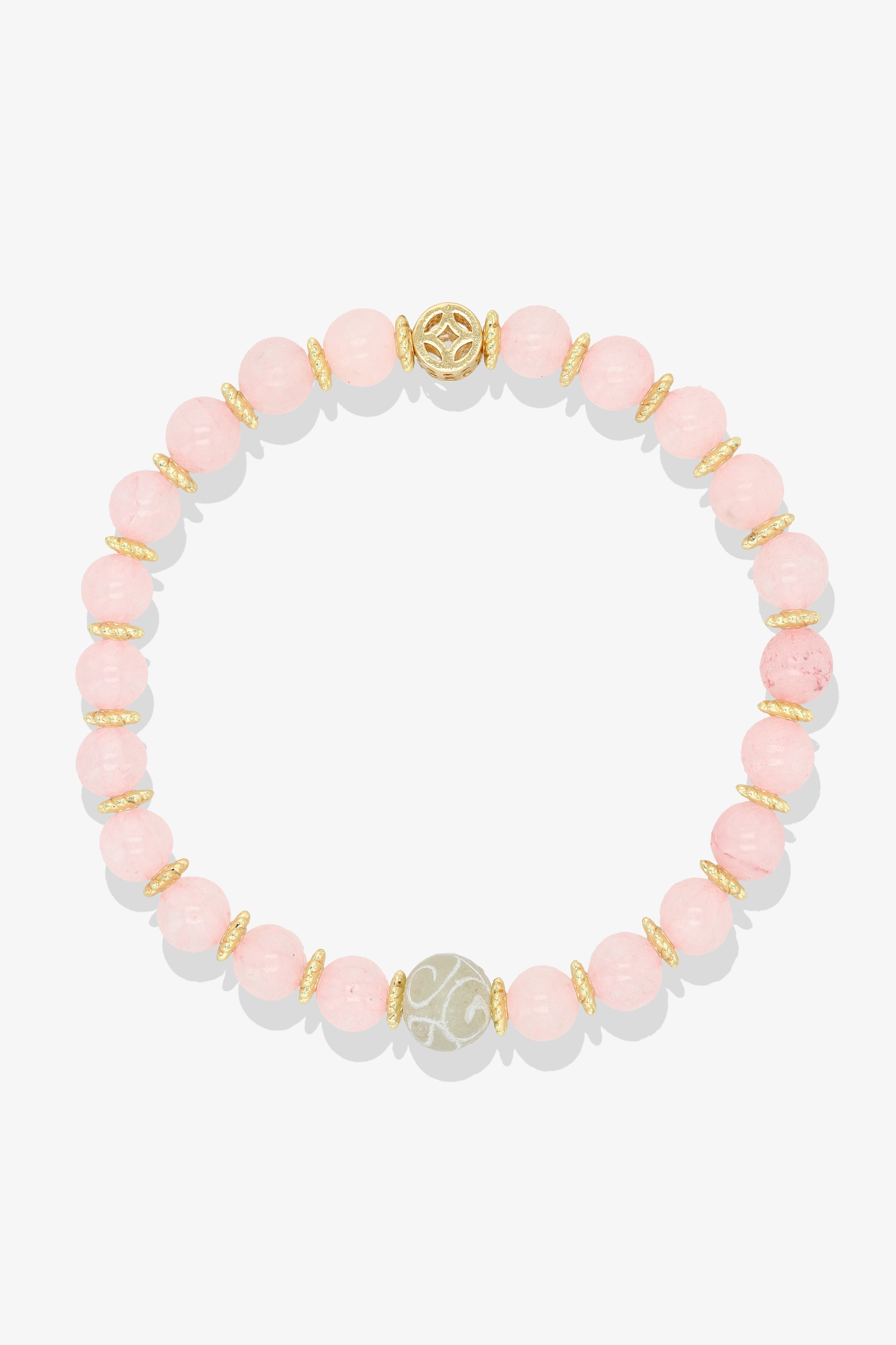 Rose Quartz with Gold Lucky Coin and White Jade charm Bracelet
