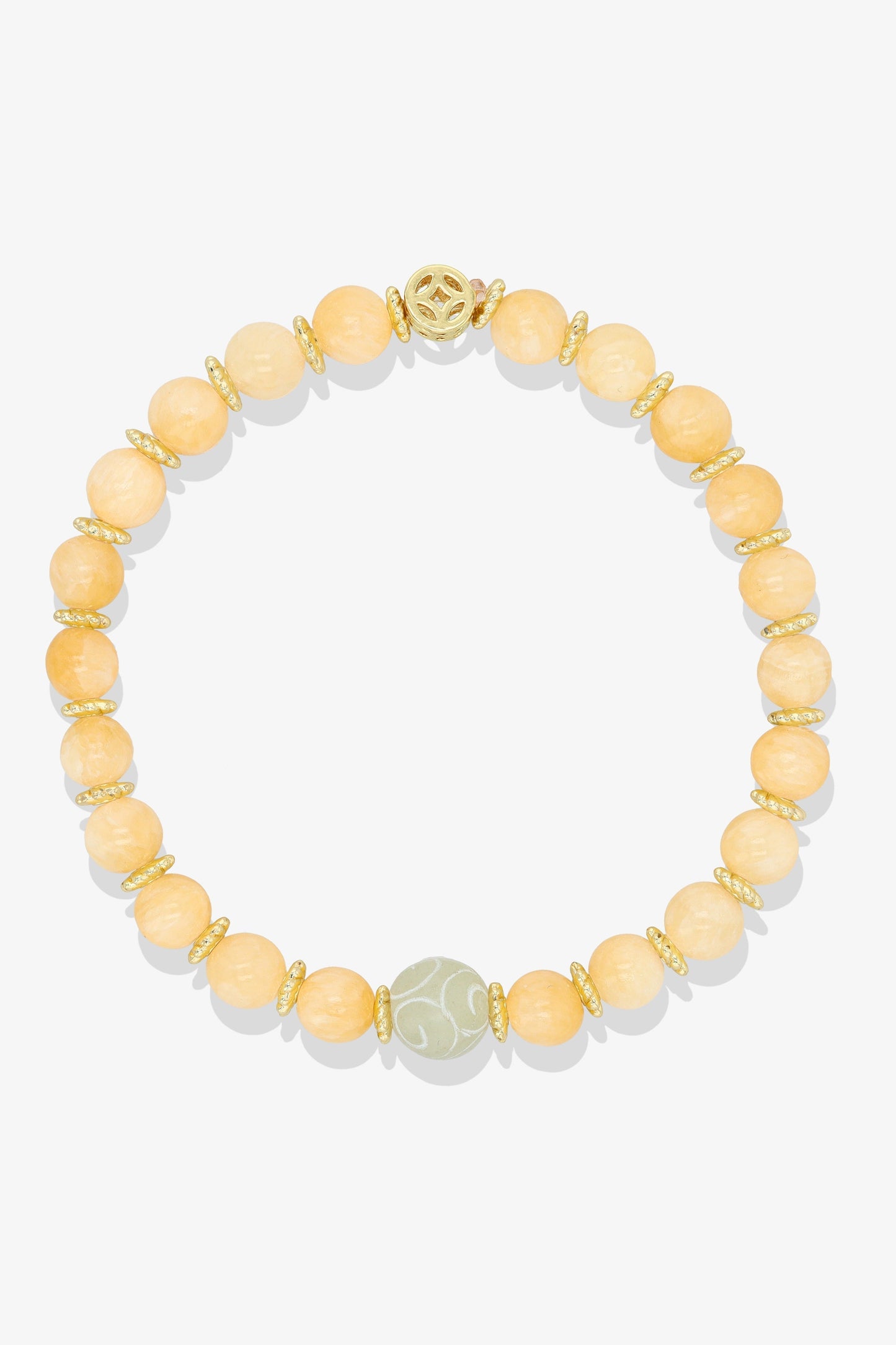 Yellow Calcite with Gold Lucky Coin and White Jade charm Bracelet
