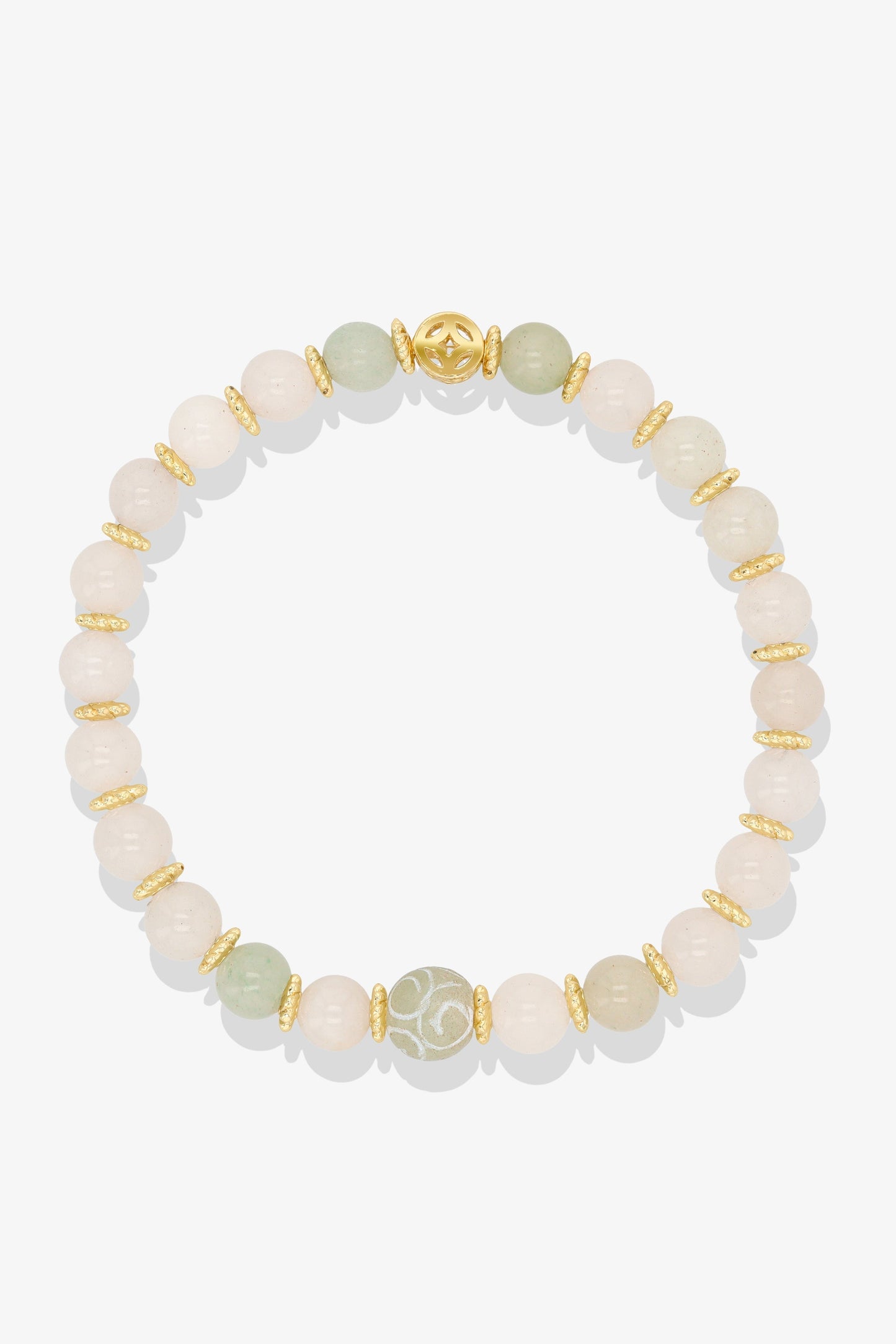 White Coral with Gold Lucky Coin and White Jade charm Bracelet