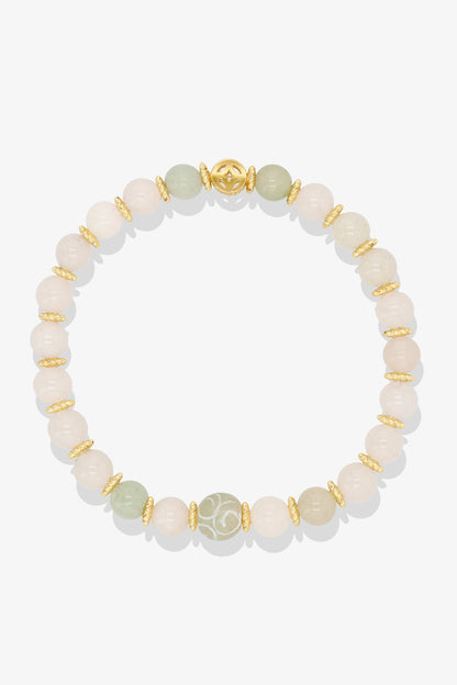 Cherry Quartz with Gold Lucky Coin and White Jade charm Bracelet