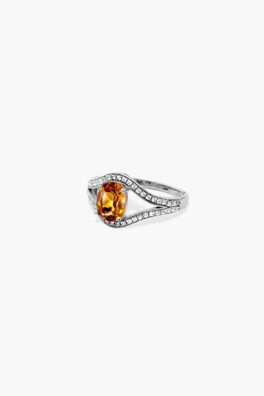 Citrine Sterling Silver Ring With Cubic Zircon