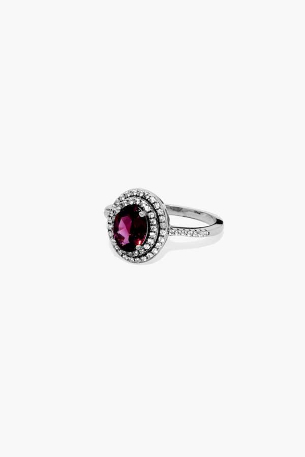 Garnet Sterling Silver Ring With Cubic Zircon