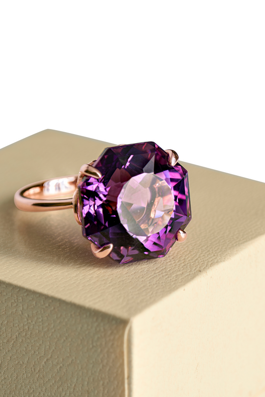High Quality Amethyst 14k Rose Gold Ring Size 7