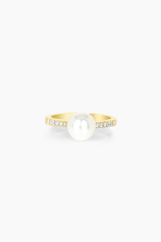 Fresh Water Pearl Ring 14k Gold With Real Diamonds