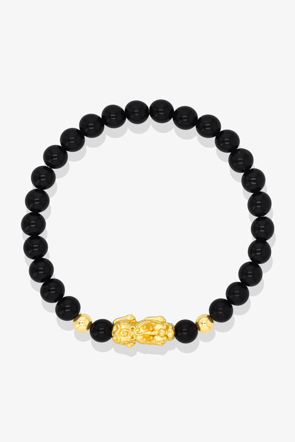 Black Obsidian Unlimited Prosperity 18K Gold Vermeil Pixiu Feng Shui Bracelet
