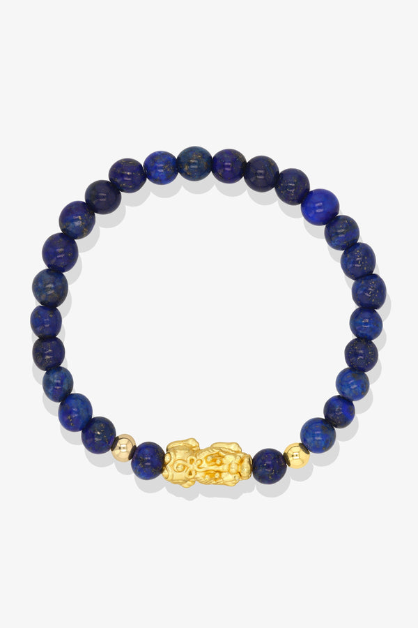 Lapis Lazuli Unlimited Prosperity 14K Gold Pixiu Feng Shui Bracelet