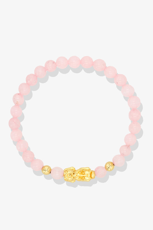 Pink Opal Unlimited Prosperity 18K Gold Vermeil Pixiu Feng Shui Bracelet