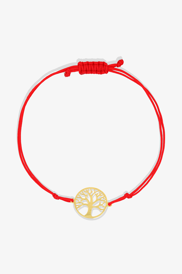 14k REAL Gold Tree Of Life Red Thread Bracelet