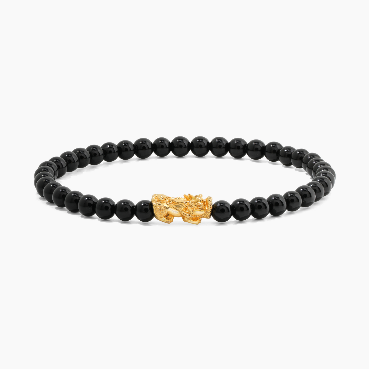 Black Obsidian 18k REAL Gold Feng Shui Pixiu Bracelet