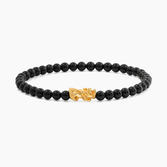Black Obsidian 18k REAL Gold Feng Shui Pixiu Bracelet
