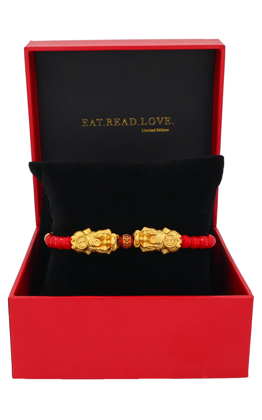 Limited Edition 18k Gold Vermeil Dragon Pixiu Red Lucky Coin Bracelet