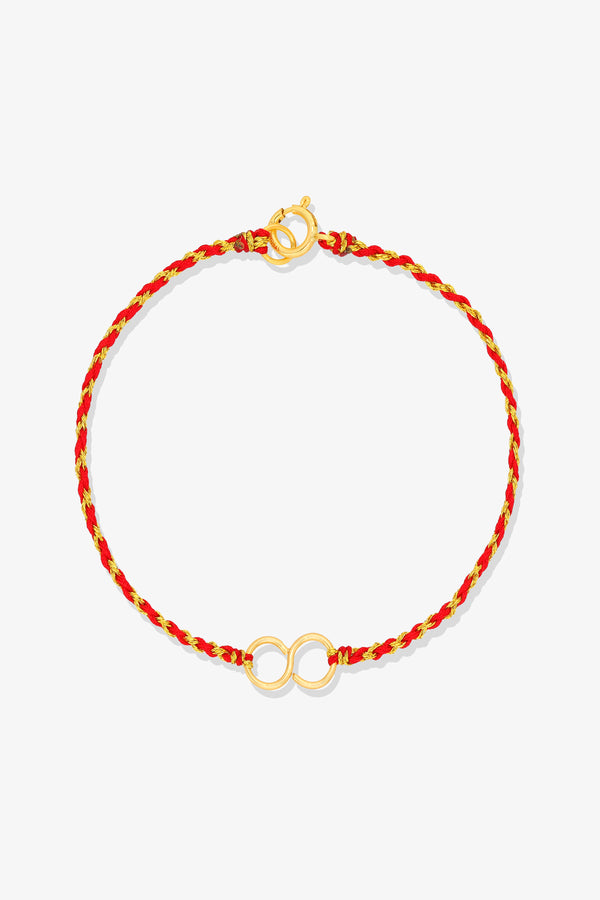 14k REAL Gold Infinity Knot Red and Gold Thread Bracelet
