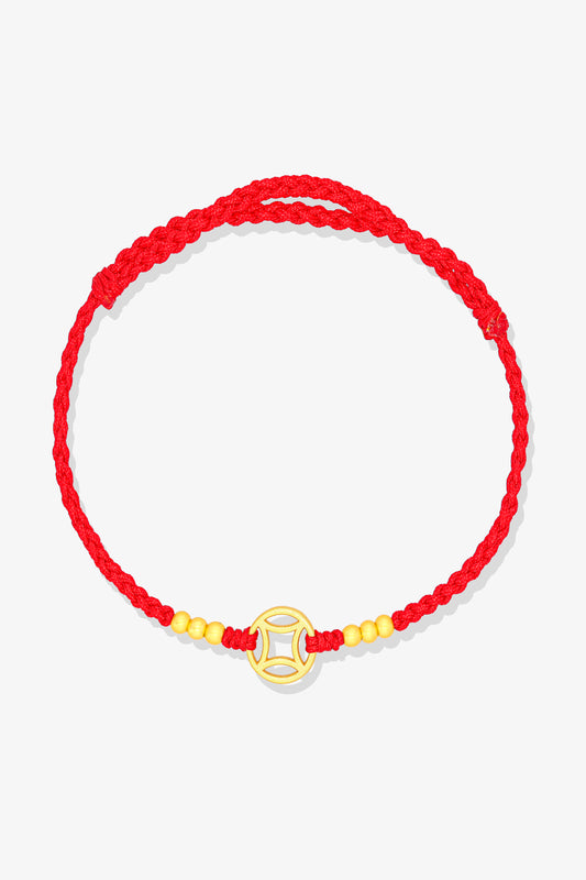 Wealth Coin Gold Vermeil Red Thread Bracelet