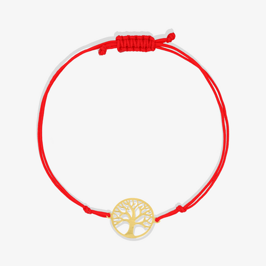 14k REAL Gold Tree Of Life Red Thread Bracelet