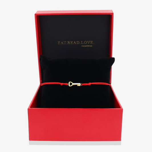 14k REAL Gold Forever Key Red Thread Bracelet with Diamonds