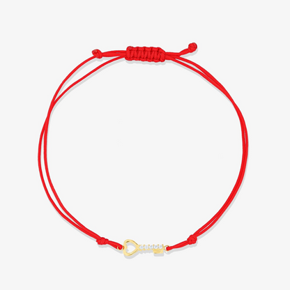 14k REAL Gold Forever Key Red Thread Bracelet with Diamonds