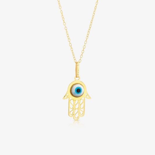 Hamsa Evil Eye Pendant 14k REAL Gold