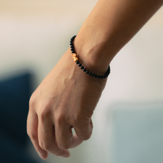 Black Obsidian 18k REAL Gold Feng Shui Pixiu Bracelet