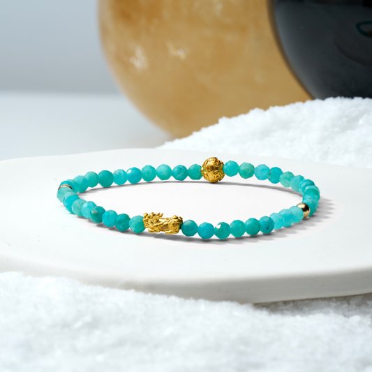 Pisces Zodiac Lunar Eclipse 24k Pixiu Bracelet - Amazonite