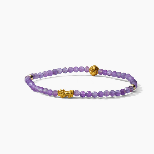 Aquarius Zodiac Lunar Eclipse 24k Pixiu Bracelet - Amethyst