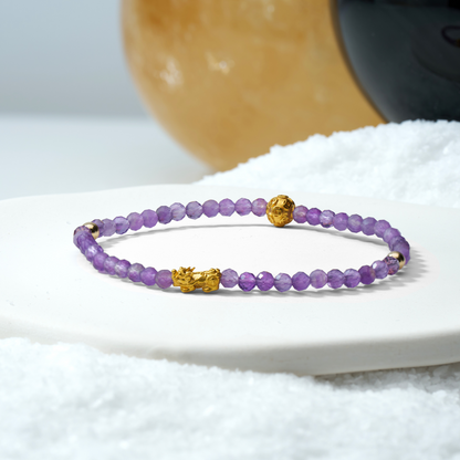 Aquarius Zodiac Lunar Eclipse 24k Pixiu Bracelet - Amethyst